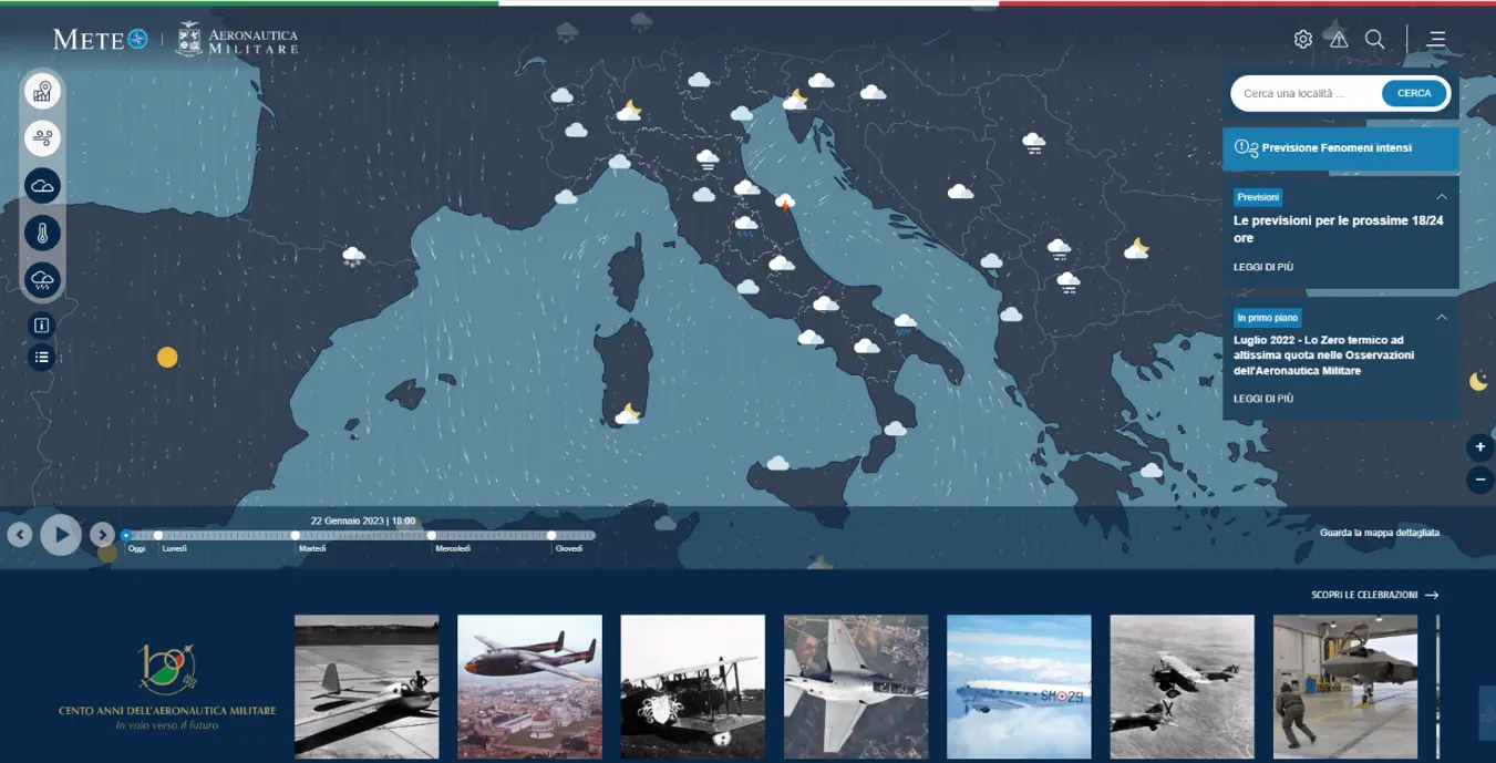 La home page di www.meteoam.it